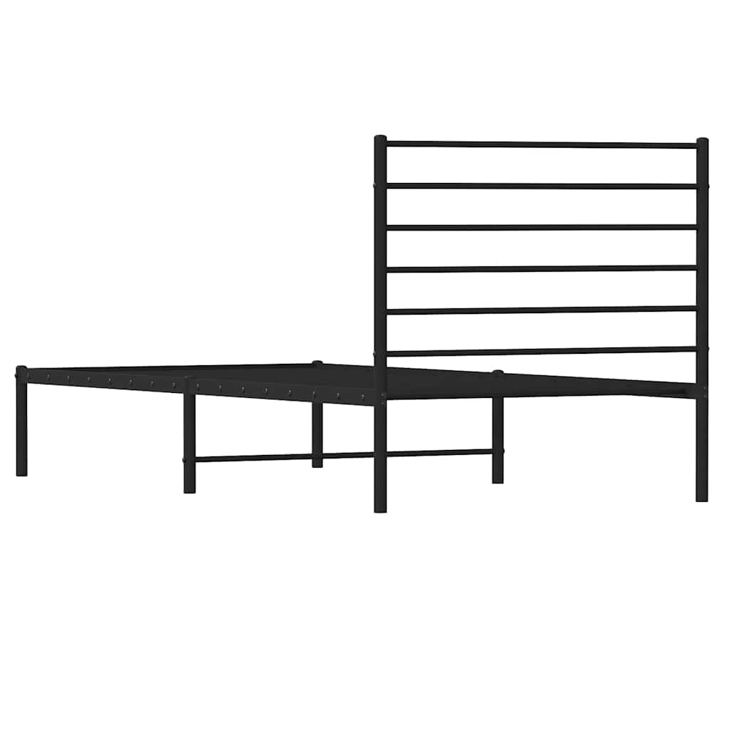 Metal Bed Frame without Mattress with Headboard Black 75x190cm