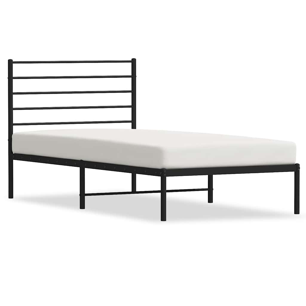 Metal Bed Frame without Mattress with Headboard Black 90x190cm