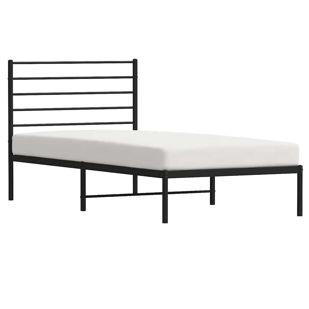 Metal Bed Frame without Mattress with Headboard Black 90x190cm
