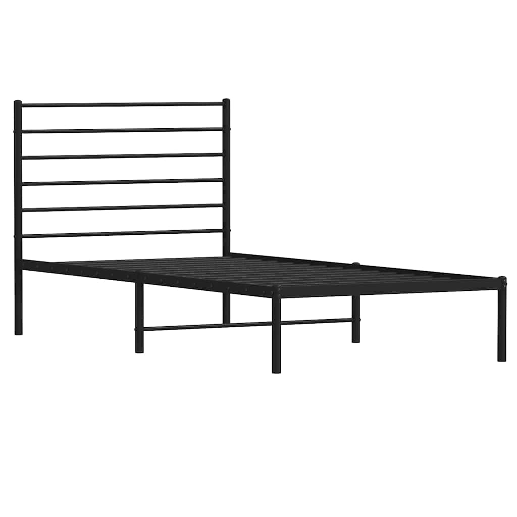 Metal Bed Frame without Mattress with Headboard Black 90x200cm
