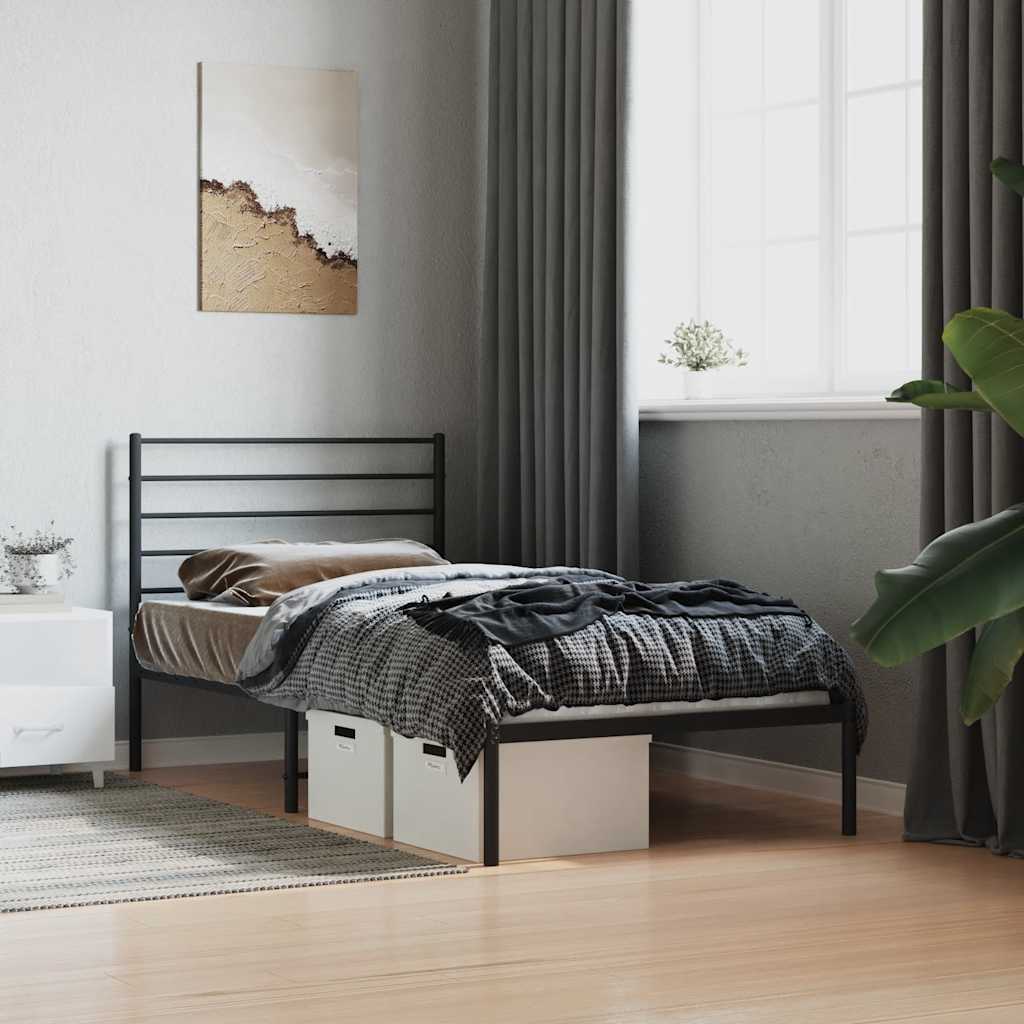 Metal Bed Frame without Mattress with Headboard Black 90x200cm