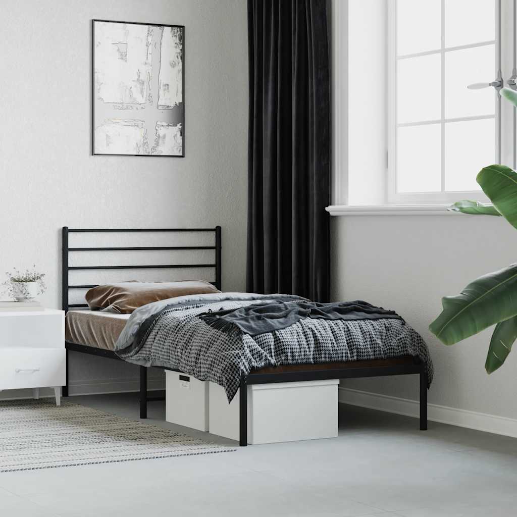 Metal Bed Frame without Mattress with Headboard Black 90x200cm