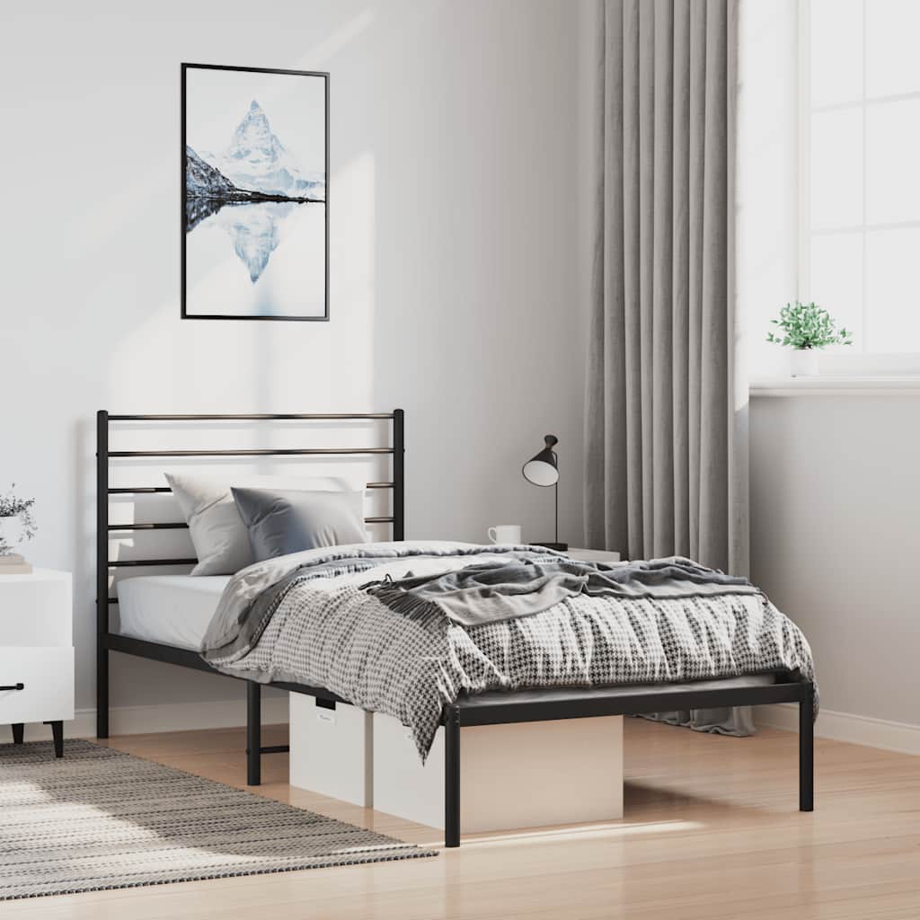 Metal Bed Frame without Mattress with Headboard Black 100x200cm