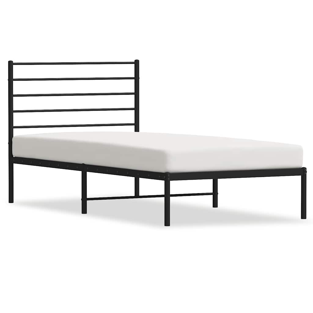 Metal Bed Frame without Mattress with Headboard Black 107x203cm