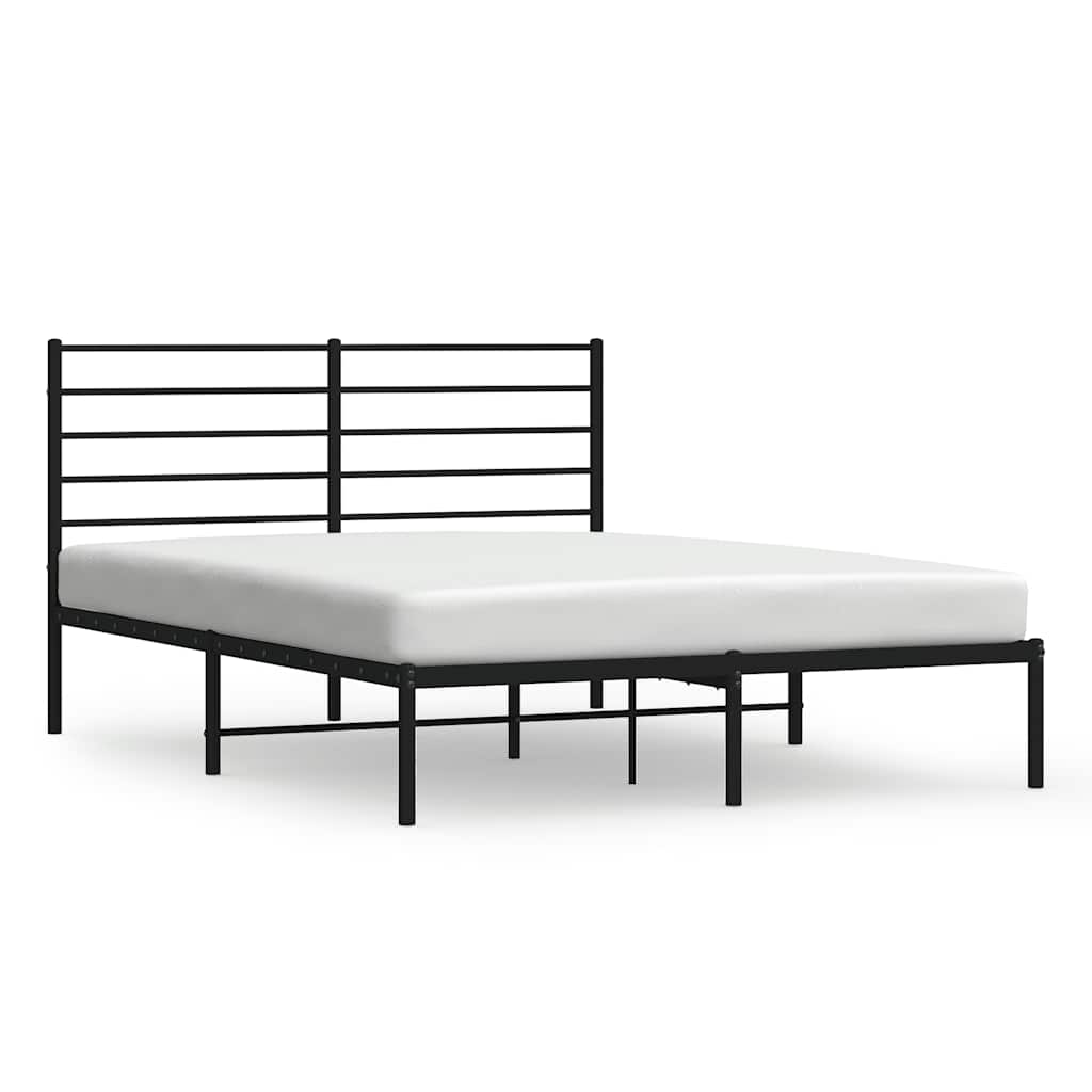 Metal Bed Frame without Mattress with Headboard Black 150x200cm
