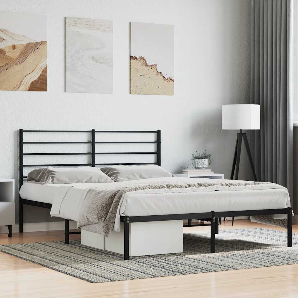 Metal Bed Frame without Mattress with Headboard Black 160x200cm
