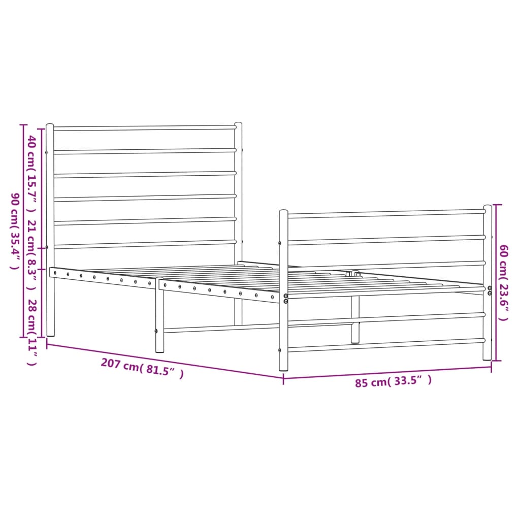 vidaXL Metal Bed Frame without Mattress with Footboard Black 80x200cm