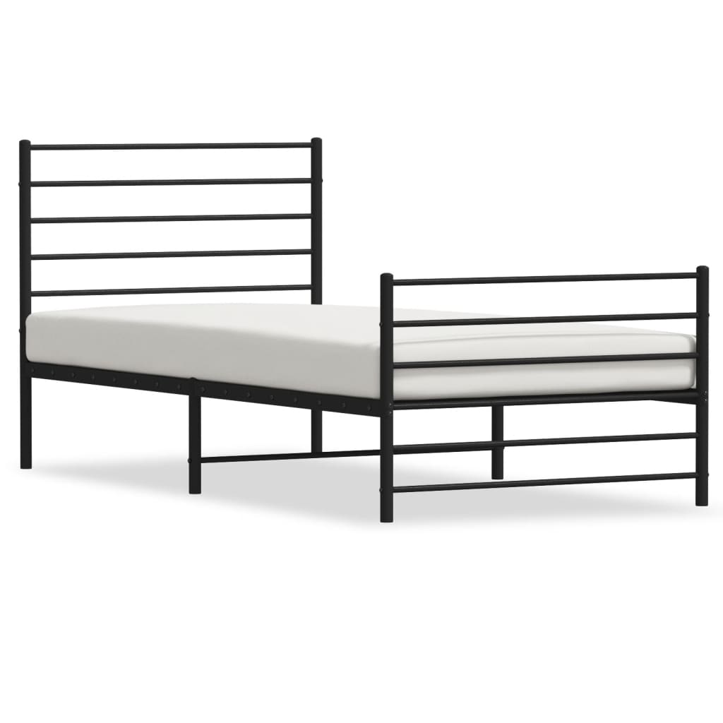 vidaXL Metal Bed Frame without Mattress with Footboard Black 90x190cm