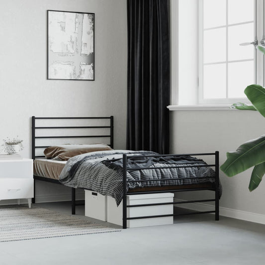 vidaXL Metal Bed Frame without Mattress with Footboard Black 90x190cm