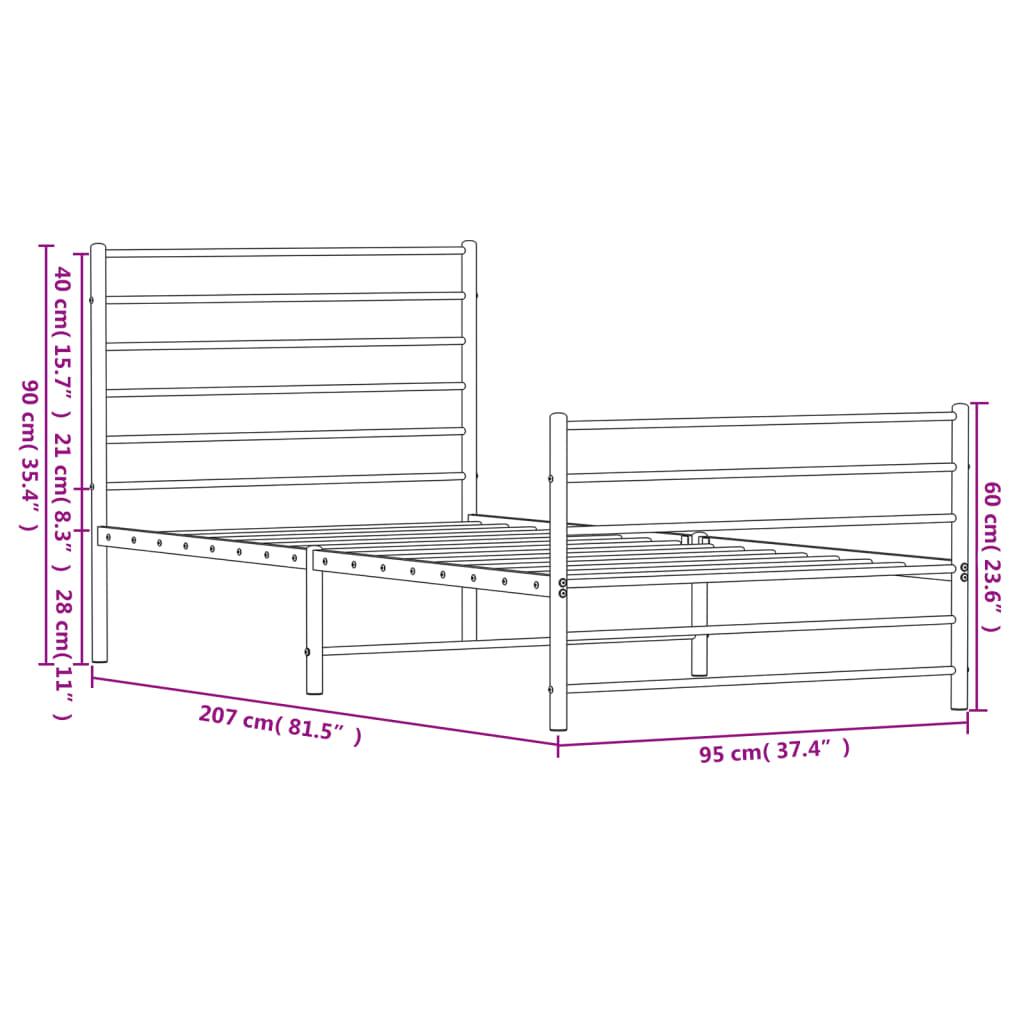 vidaXL Metal Bed Frame without Mattress with Footboard Black 90x200cm