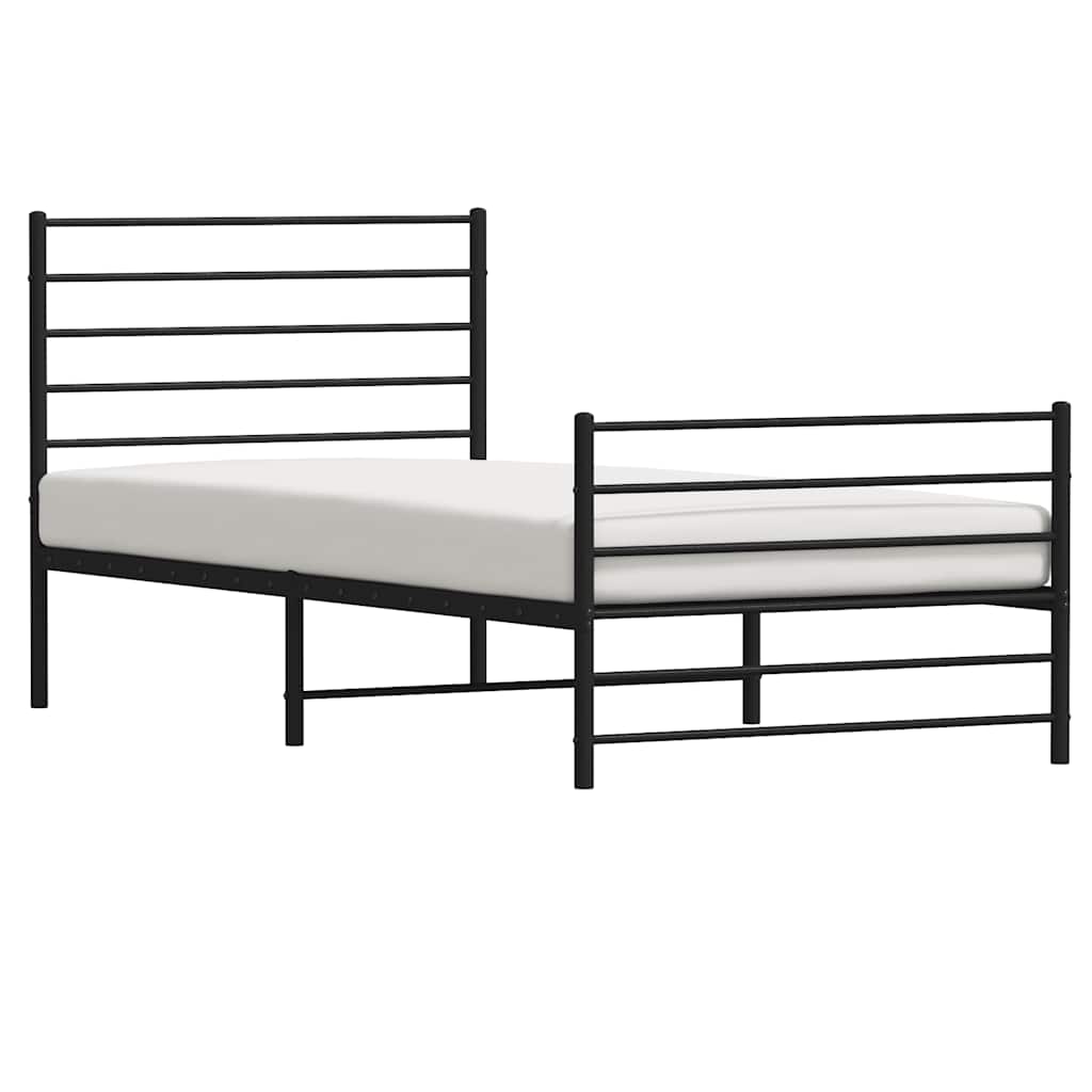 Metal Bed Frame without Mattress with Footboard Black 100x190cm