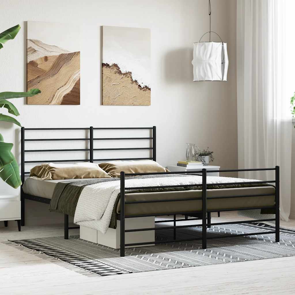 Metal Bed Frame without Mattress with Footboard Black 120x190cm