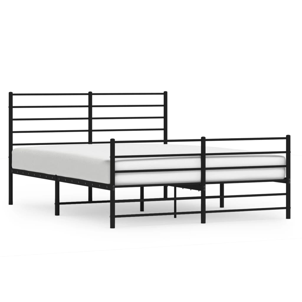 vidaXL Metal Bed Frame without Mattress with Footboard Black 135x190cm