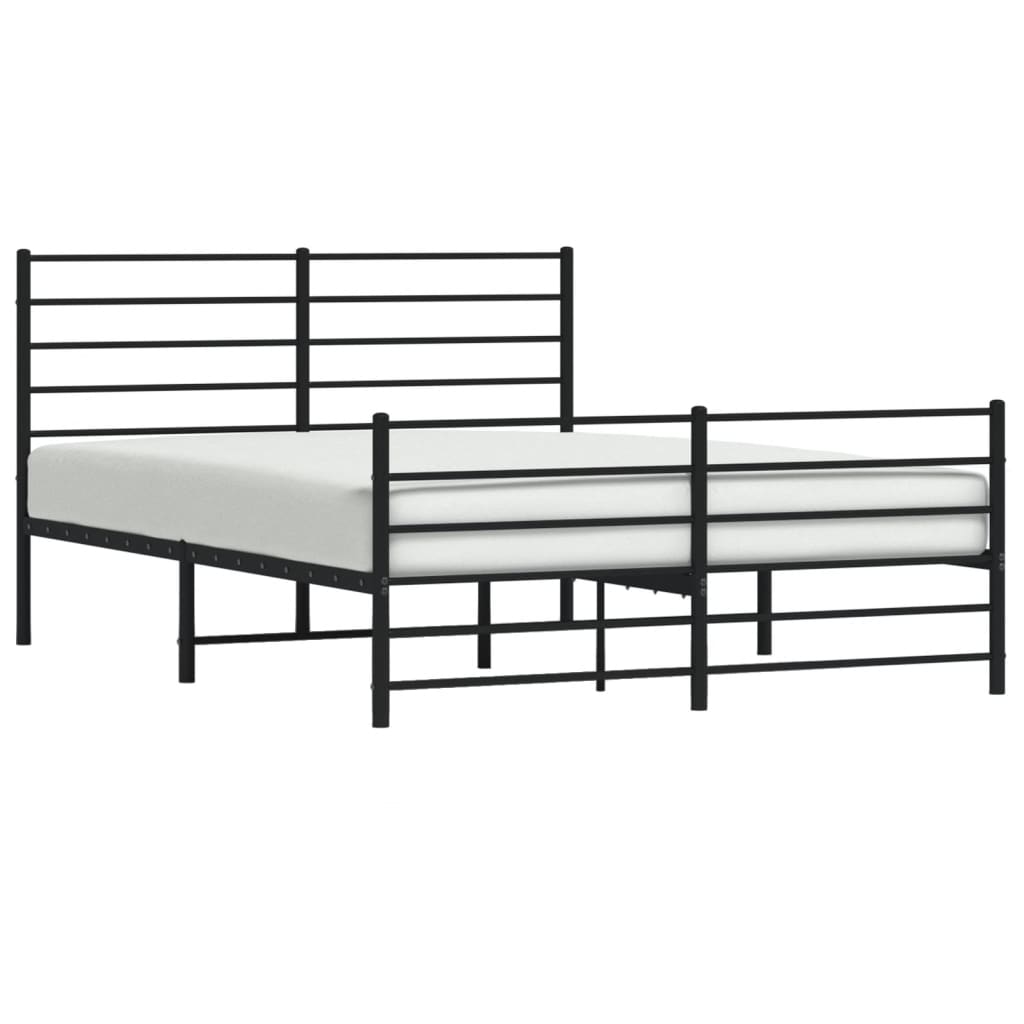 vidaXL Metal Bed Frame without Mattress with Footboard Black 135x190cm