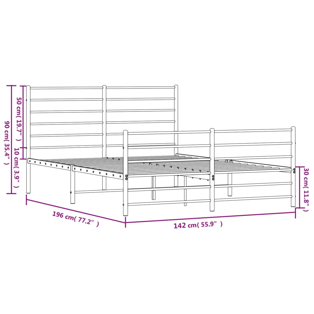 vidaXL Metal Bed Frame without Mattress with Footboard Black 135x190cm