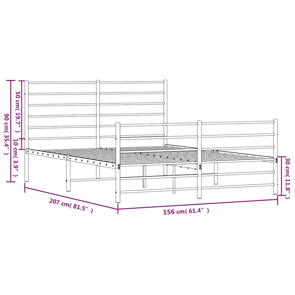 Metal Bed Frame without Mattress with Footboard Black 150x200cm