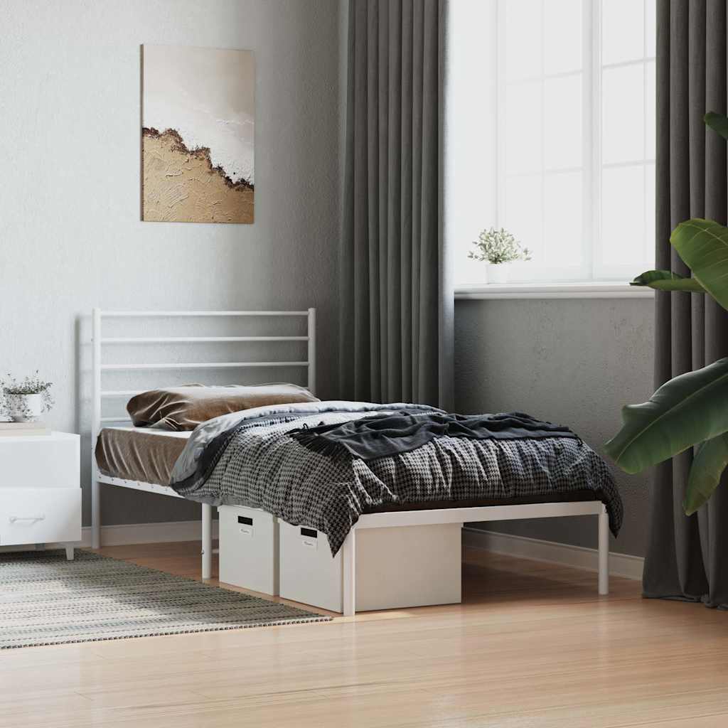 Metal Bed Frame without Mattress with Headboard White 75x190cm