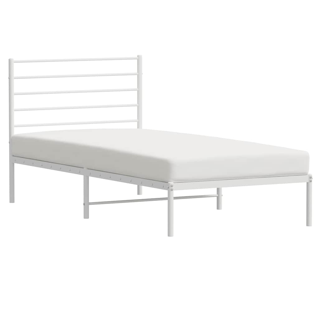 Metal Bed Frame without Mattress with Headboard White 75x190cm
