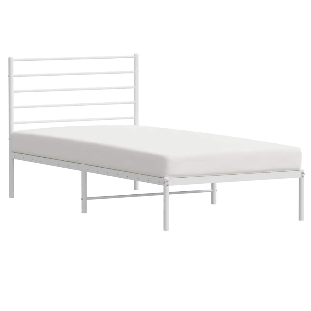 Metal Bed Frame without Mattress with Headboard White 90x190cm