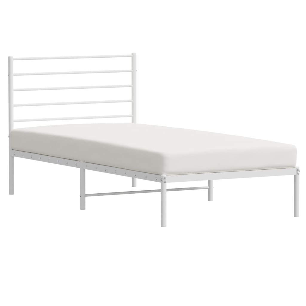 vidaXL Metal Bed Frame without Mattress with Headboard White 100x200cm