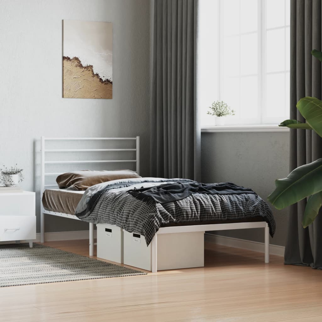 Metal Bed Frame without Mattress with Headboard White 107x203cm