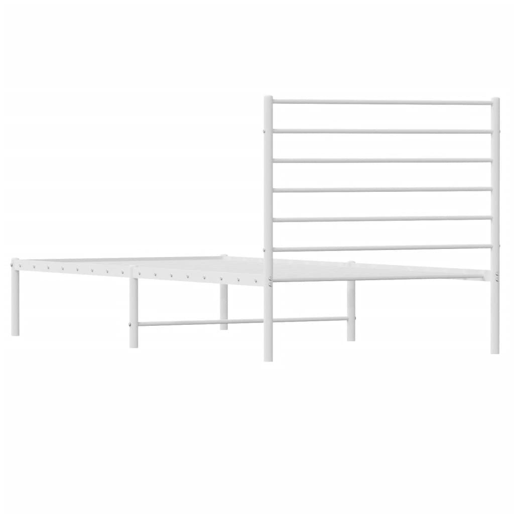 Metal Bed Frame without Mattress with Headboard White 107x203cm