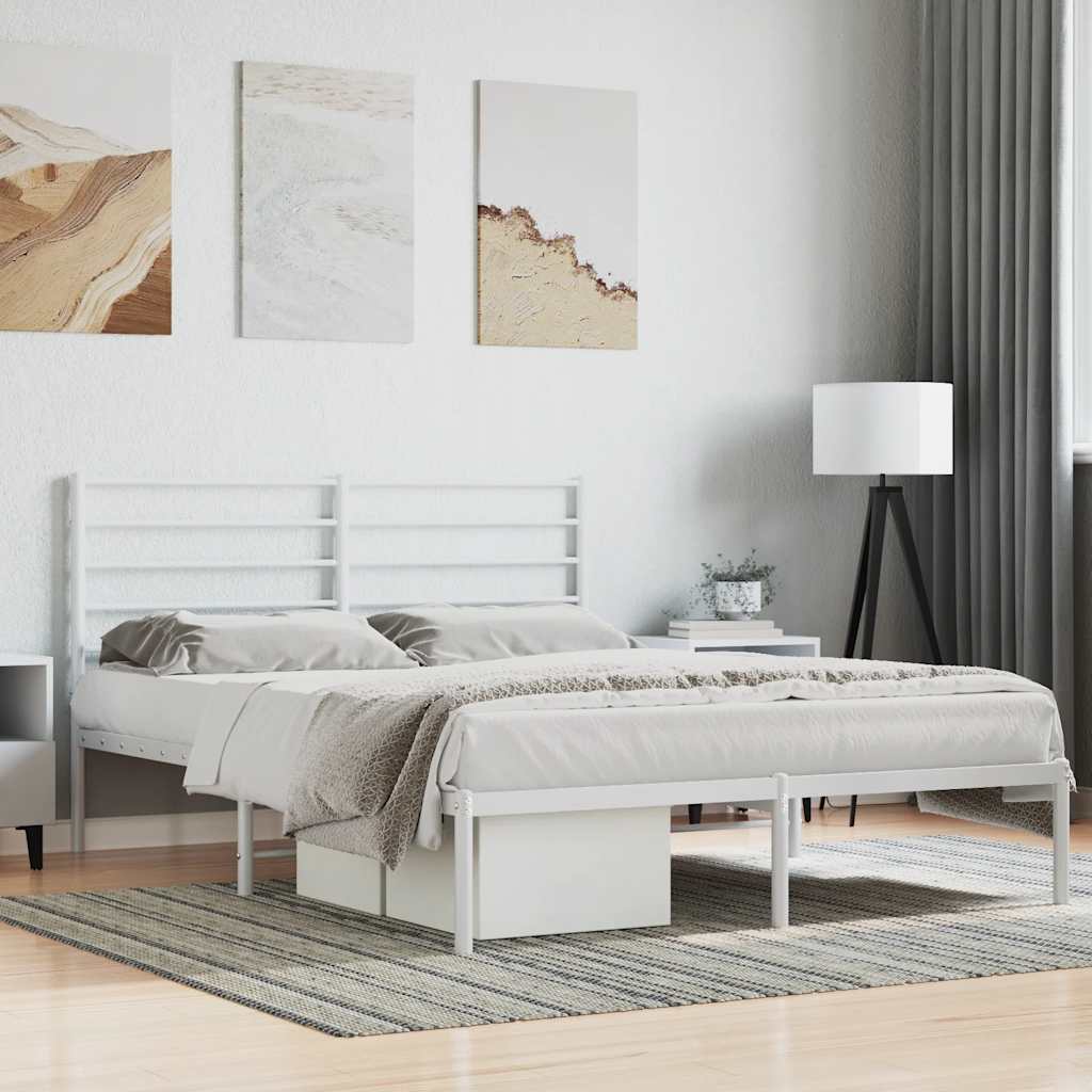 Metal Bed Frame without Mattress with Headboard White 120x190cm