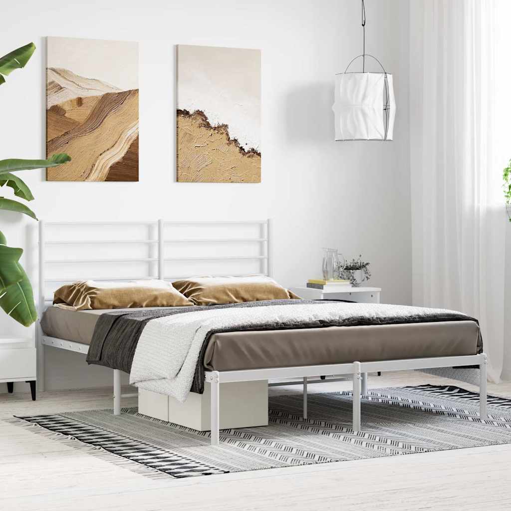 Metal Bed Frame without Mattress with Headboard White 140x190cm