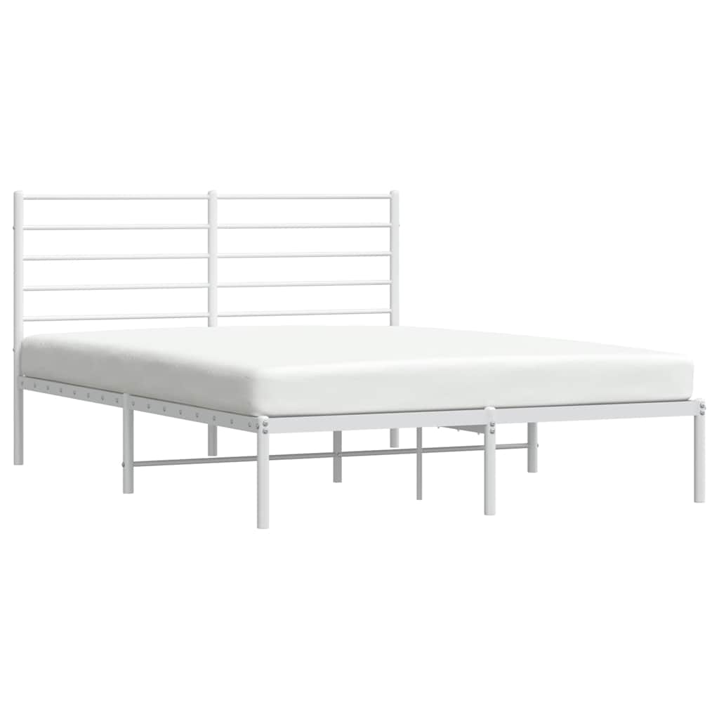 Metal Bed Frame without Mattress with Headboard White 140x190cm