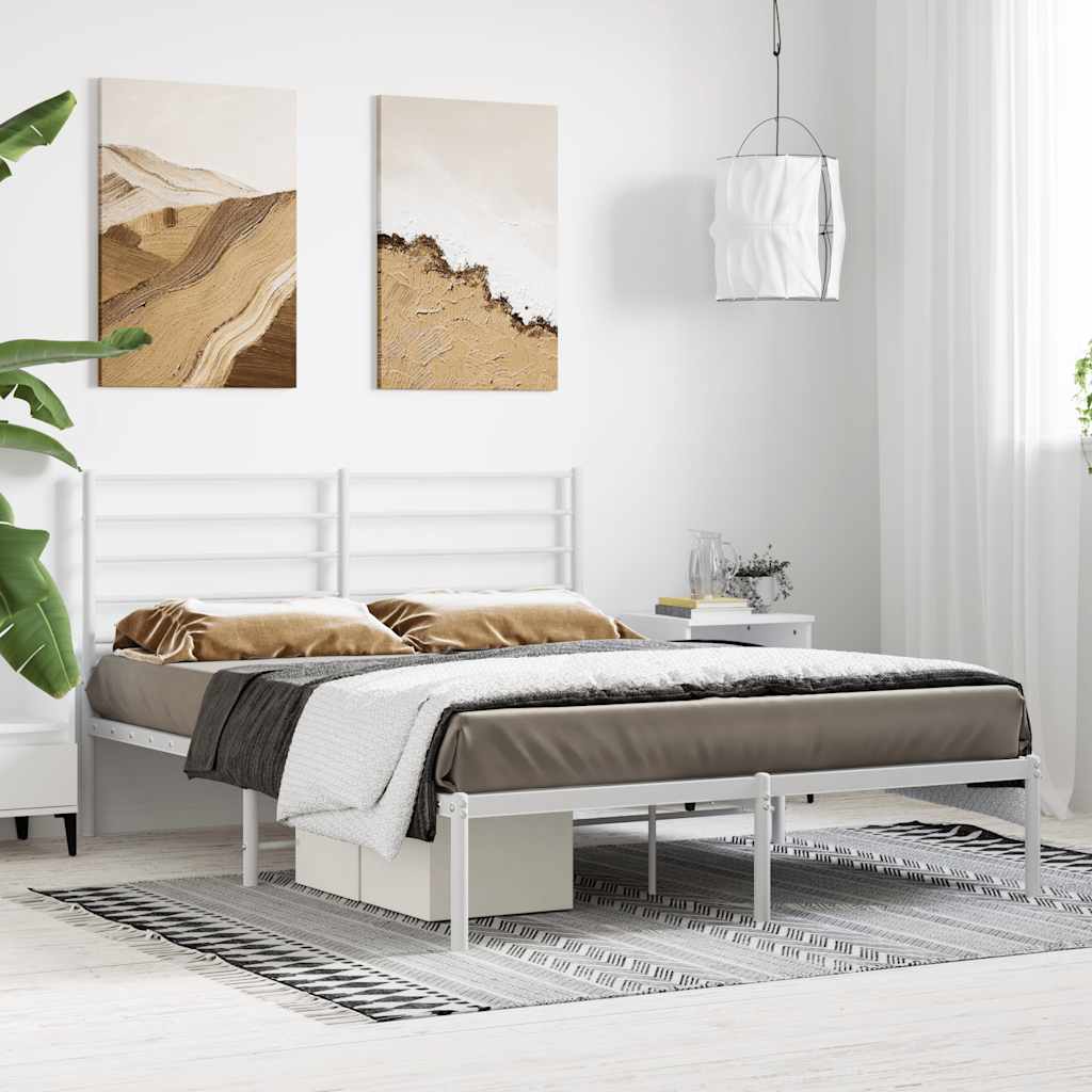 Metal Bed Frame without Mattress with Headboard White 140x200cm