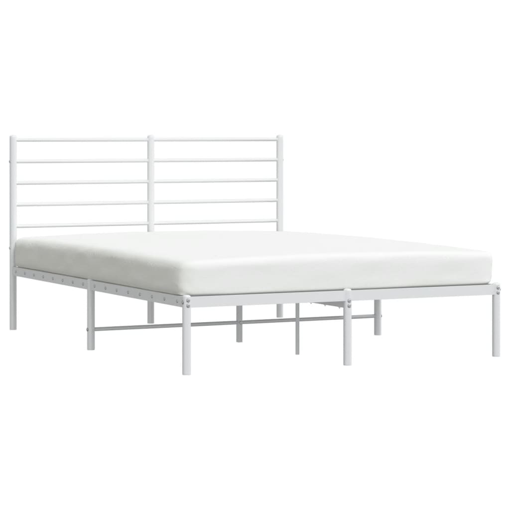 vidaXL Metal Bed Frame without Mattress with Headboard White 150x200cm