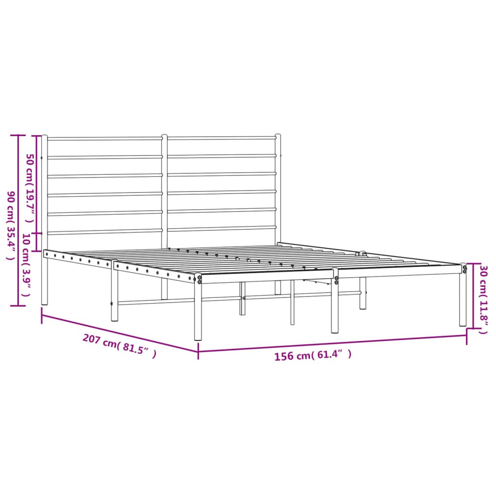 vidaXL Metal Bed Frame without Mattress with Headboard White 150x200cm