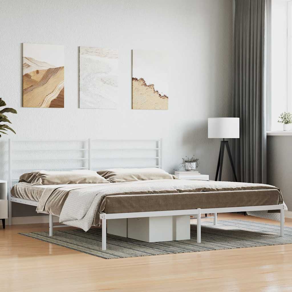 Metal Bed Frame without Mattress with Headboard White 180x200cm