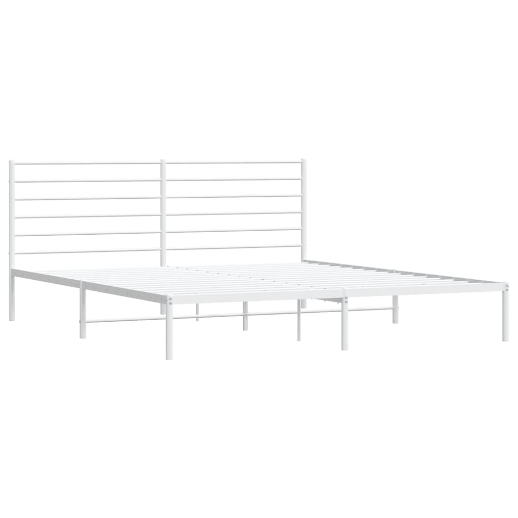 Metal Bed Frame without Mattress with Headboard White 193x203cm