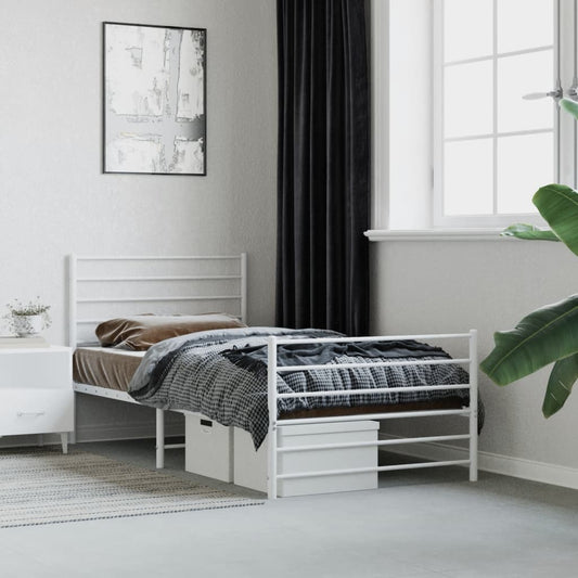 vidaXL Metal Bed Frame without Mattress with Footboard White 80x200cm