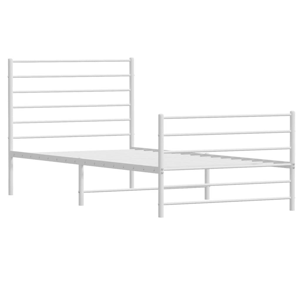 Metal Bed Frame without Mattress with Footboard White 90x190cm