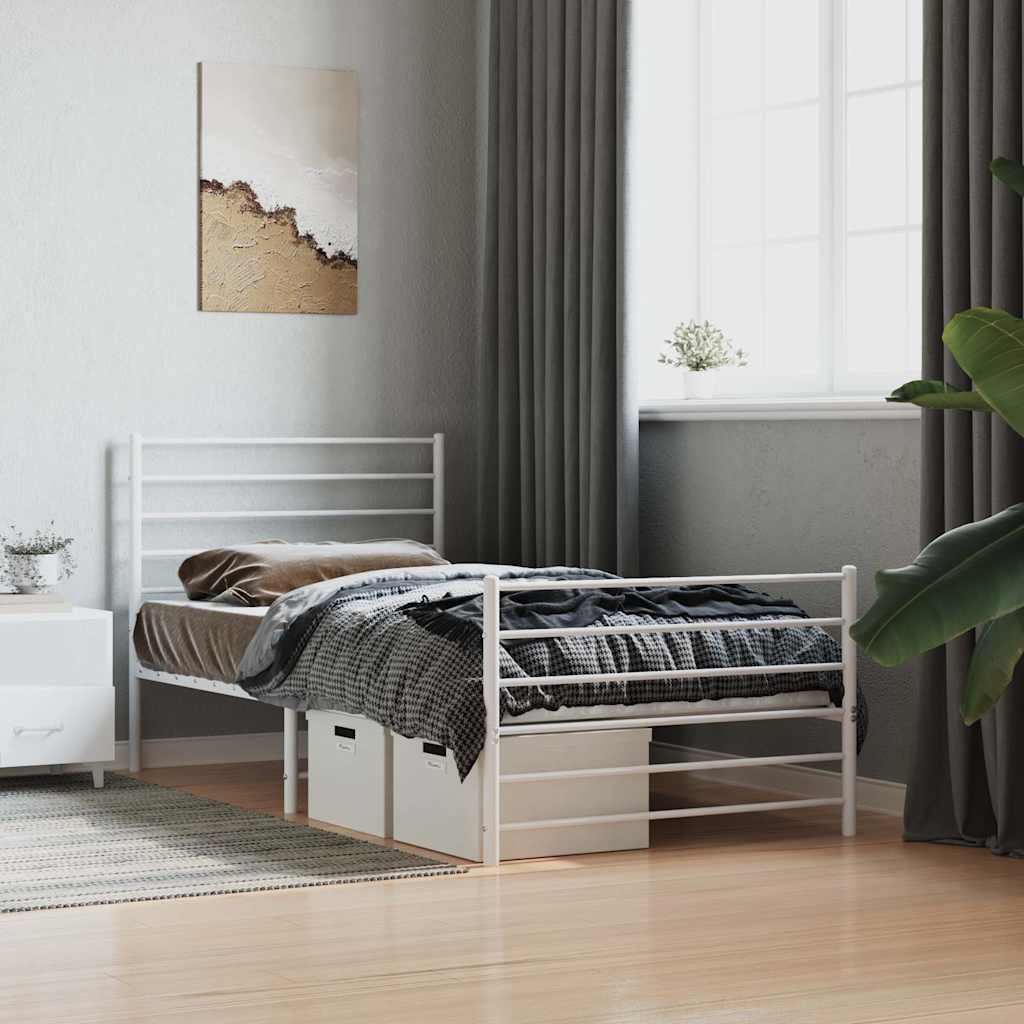 Metal Bed Frame without Mattress with Footboard White 90x190cm
