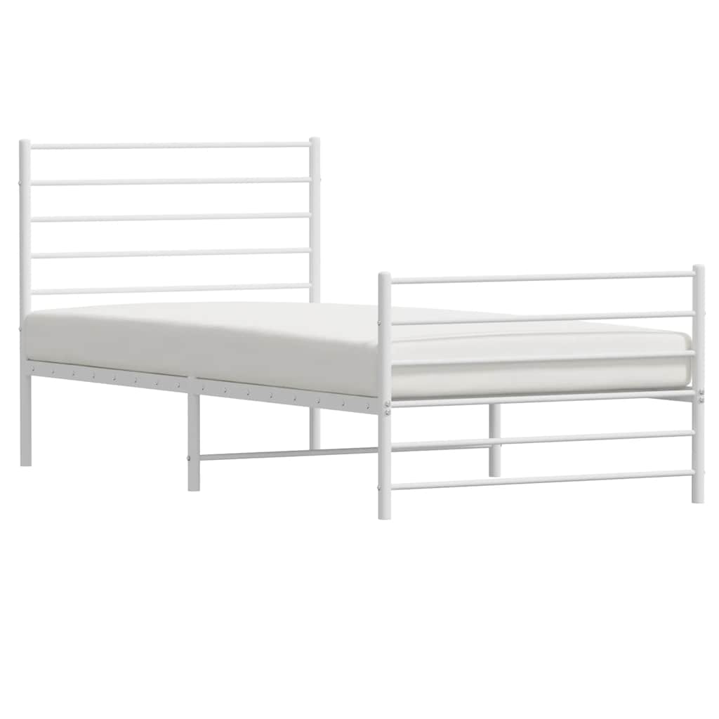 Metal Bed Frame without Mattress with Footboard White 90x190cm