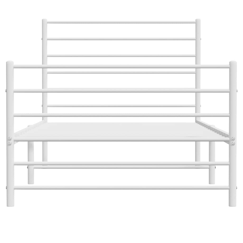 Metal Bed Frame without Mattress with Footboard White 100x190cm