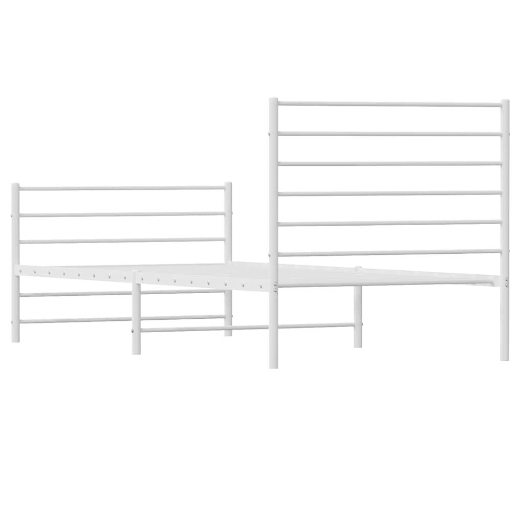 Metal Bed Frame without Mattress with Footboard White 100x190cm
