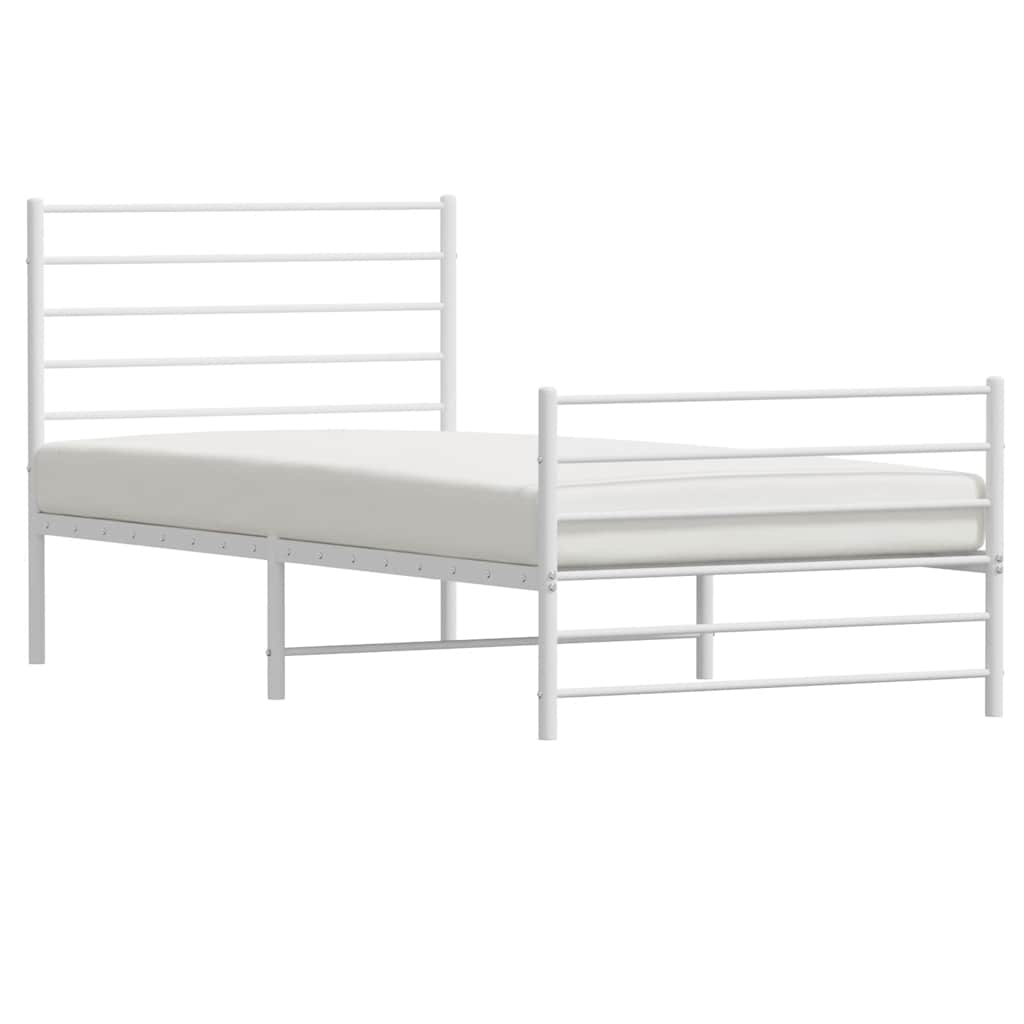 Metal Bed Frame without Mattress with Footboard White 100x200cm