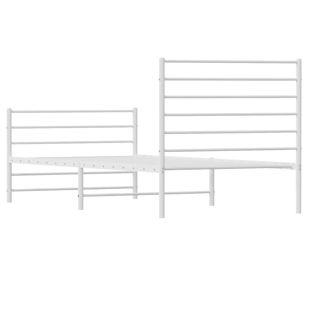 Metal Bed Frame without Mattress with Footboard White 107x203cm