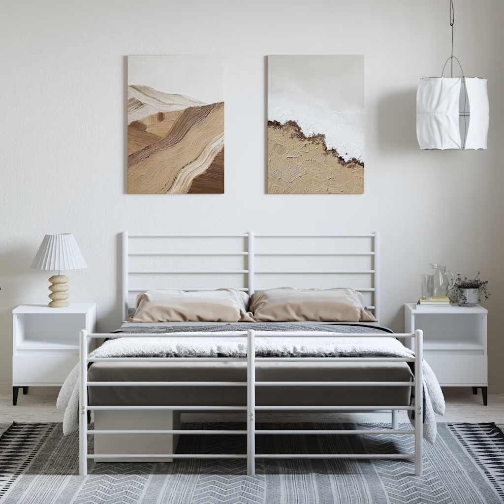 Metal Bed Frame without Mattress with Footboard White 135x190cm