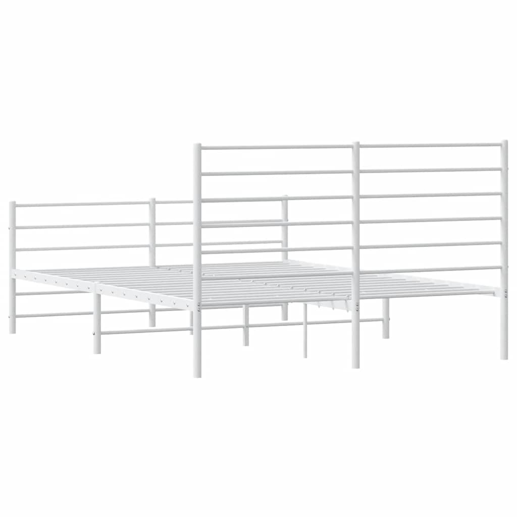 Metal Bed Frame without Mattress with Footboard White 135x190cm
