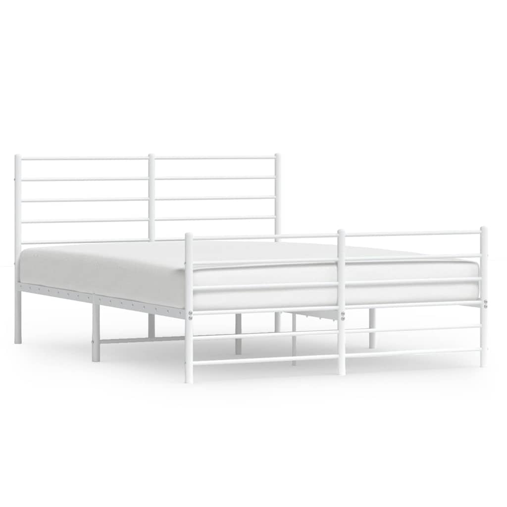 Metal Bed Frame without Mattress with Footboard White 140x200cm