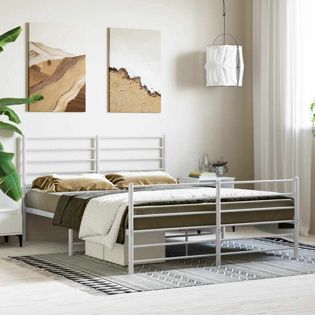 Metal Bed Frame without Mattress with Footboard White 140x200cm