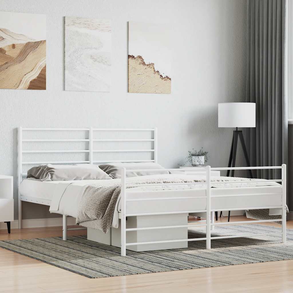 Metal Bed Frame without Mattress with Footboard White 140x200cm