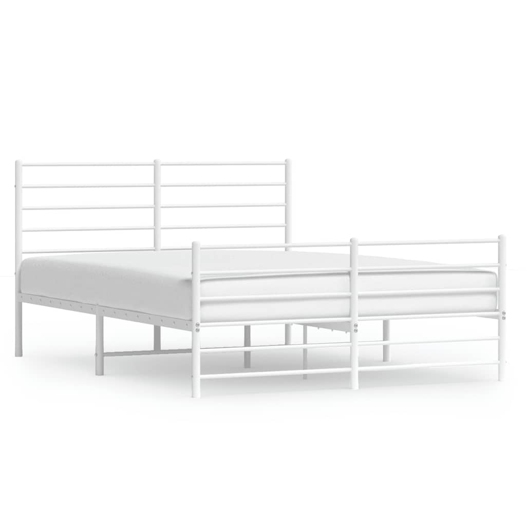 Metal Bed Frame without Mattress with Footboard White 150x200cm