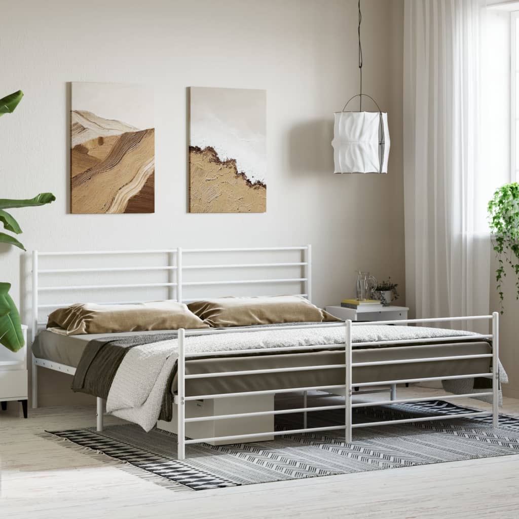 vidaXL Metal Bed Frame without Mattress with Footboard White 180x200cm