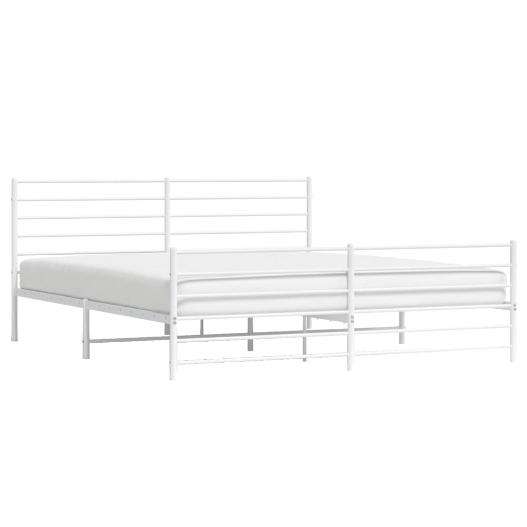 vidaXL Metal Bed Frame without Mattress with Footboard White 180x200cm